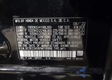 2023 Honda Hr-V Awd Sport z USA, uszkodzony, nr VIN 3CZRZ2H58PM710998
